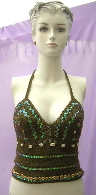 Trendy indonesian seashell and sequin crochet halter top from fashion resort wear manufacturing export company