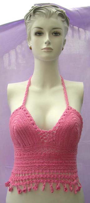 Fun pink thread art halter top with handmade embroidery design  supplied wholesale by indonesian b2b trade eporter