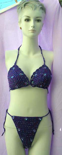 Ladies tropical fashion string bikini from thread art crochet knit with decorative sequins online from indonesia direct clothing supplier