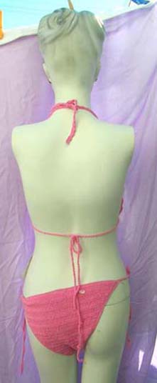 Sexy, pink needle knit art designed string bikini with flower like sequin decorimported by bali bali fashion factory supply company
