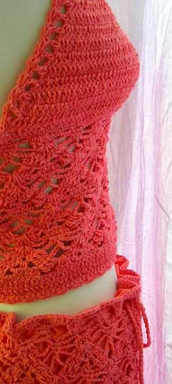 Indonesian wear wholesale distributor supplies  Womens batik fashion set with red crochet halter top and  knit mini skirt
