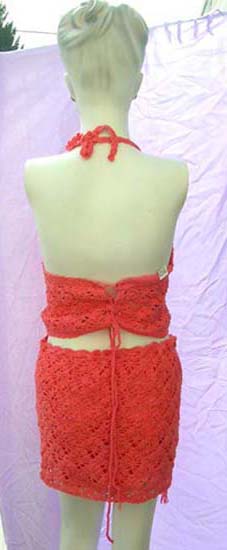 Indonesian wear wholesale distributor supplies  Womens batik fashion set with red crochet halter top and  knit mini skirt