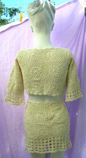 High style thread art fashion crochet shirt and matching filigree flower designed, drawstring skirt from balinese import outlet factory supplier