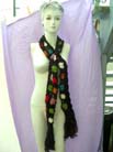 Womens shopping wholesale catalog collection, Bali fashion scarf in fine, black crochet design with colorful floral pattern