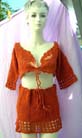 Ladies summer urban wear exprexx exchange import supplier wholesales Fun summer skirt and top set in red knit design, Shirt is half sleeved and skirt has drawstring waist and wide knit pattern 