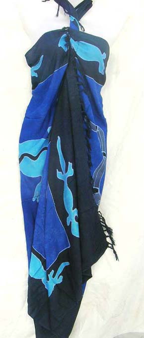 Online fashion collection catalog supplies Gecko pattern sarong in blue colors at wholesale cost