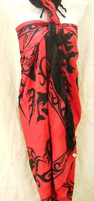 Tribal art design in dolphin motif on swim wear sarong, beach clothing international import company