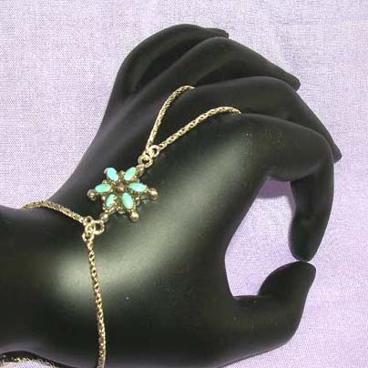 :Blue turquoise flower sterling silver slave bracele