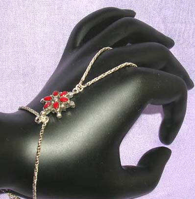 :Genius sterling silver slave Bali bracelet with red faux stone design           