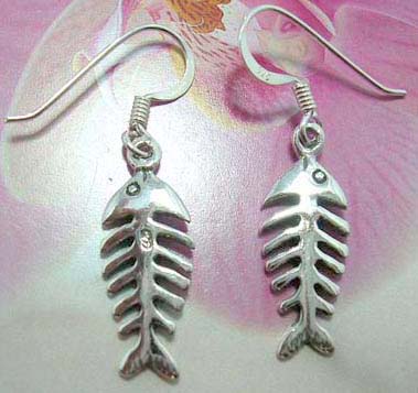Fish bone sterling silver French fish hook earwires  earring              