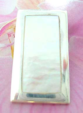 Retangular mother of pearl inaly Thailand made solid sterling silver charm pendant