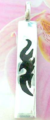 Black fire figure on wavy retangle design Thailand made solid sterling silver charm pendant
                       