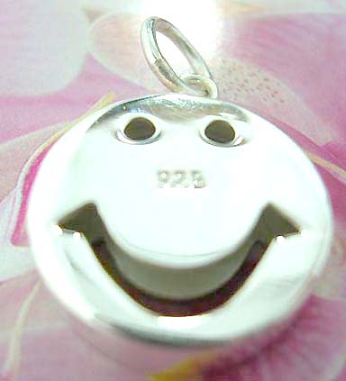 Happy face with cut-out eye hole and mouth design Thailand made solid sterling silver charm pendant
                       