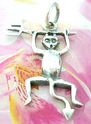 Monkey holding weapon design Thailand made solid sterling silver charm pendant
                       