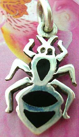 Spider Thailand made solid sterling silver charm pendant with onyx