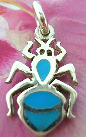 Spider Thailand made solid sterling silver charm pendant with turquoise

                       
