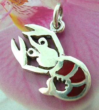 Lobster Thailand made solid sterling silver charm pendant with dyed ed seashell   