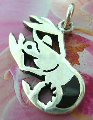 Lobster Thailand made solid sterling silver charm pendant with onyx      