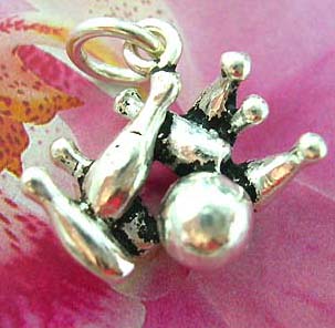 925. Thailand made solid sterling silver charm pendant in bowling     
