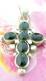 Multi black onyx stone forming central square cross  Thailand made solid sterling silver charm pendant