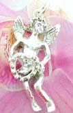 Carved-out love angel holding a heart ring design 925. Thailand made solid sterling silver charm pendant