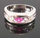 Wholesale jewelry fashion cubic zirconia promise ring online distribute double bnad ring combination of pink and clear cz stones