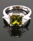 Delicate jewelry cubic zirconia holiday shopping for her wholesaler, olive green diamond cz ring paired with two clear cz stones