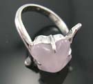Extraordinary cubic zirconia fashion ring US wholesaler supply rhodium ring with double lines holding X-shaped pink jade in middle