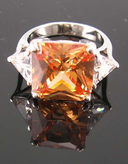 Distributor cubic zirconia wedding & anniversary fashion ring wholesale champagne cz ring paired with two clear cz