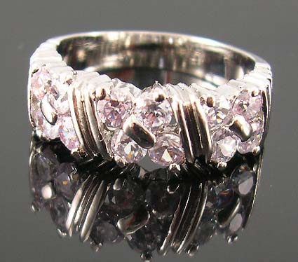 Designer fashion ring jewelry inspired cubic zirconia online sale fine rhodium plated ring with multi light purple cz in square pattern design