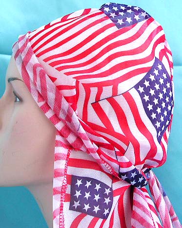 US head flag bandana, perfect gift shopping, American flag style wrinkle free polyester durag with long tie