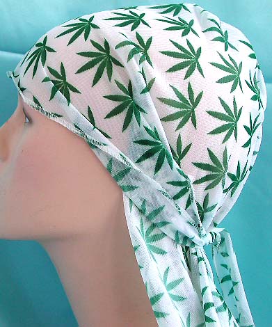 Bandana one size fits all headware wholesale distribute pure white with green tropical tree pattern wrinkle free polyester fashion durag with long tie