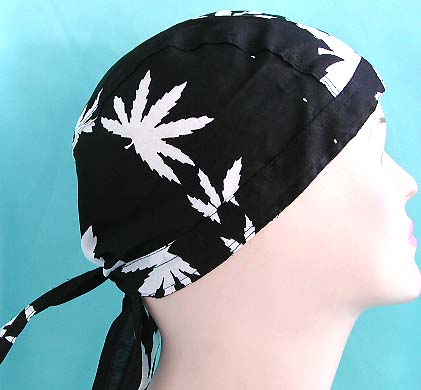 Men's favorite head wrap gift shop wholesale black with tropical tree design fashion cotton skullcap with tie