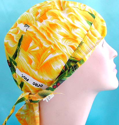 Unisex Hawaii head scarves durag designer wholesale distribute yellow and green fashion cotton skullcap with tie