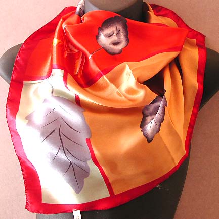 All the lady scarves at exclusive price wholesaler display golden silver polyester neck chief with leaf pattern decor
