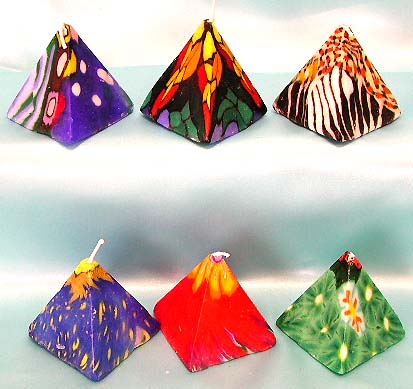 Decorative fashion candle at exclusive price wholesaler supply assorted pyramid shape pattern design fashion candle in set