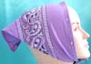 Purple color white paint floral design decor triangle head bandana head scarf with tie string 
