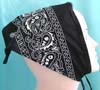 Cotton made of black color triangle head bandana head scarf with white paint decor, tie string at the end