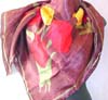 Purple background motif red and yellow flower design large square polyester scarf