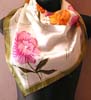 Fashion polyetsr neckchief with summer scene yellow and purple color flower greenish edge pattern design