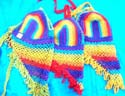 Triangle pastal rainbow color crochet top with shape angle design on bottom, tie at top and back, randomly picked by our staffs