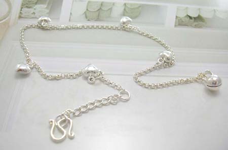 Love gift jewelry wholesale for her display in sterling silver anklet with multi hearts decor   