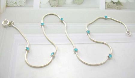 Cz anklet sterling silver Christmas shop wholesale supply sterling silver anklet with multi mini blue Cz    