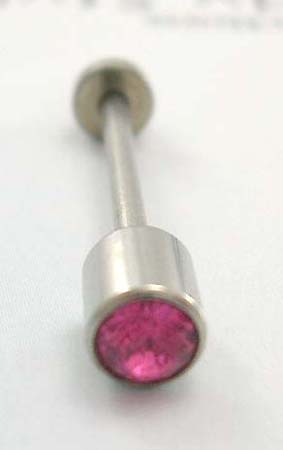 Discount body jewelry for tongue piercing catalog - surgical steel tongue barbell with pink Cz    
