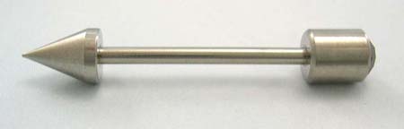 Straight barbell with one-side Cz stone - surgical steel tonjue barbell with purple Cz     