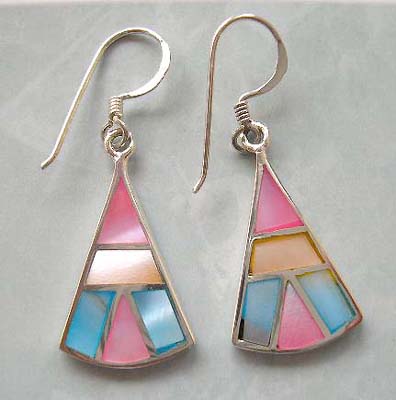 Designer fashion jewelry mother of pearl wholesale sterling silver earrings with assorted mother of pearl inlay   