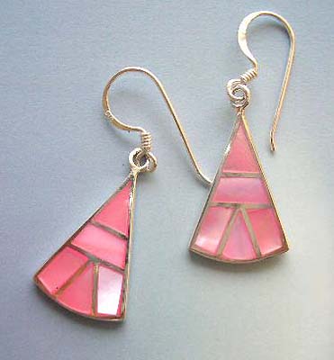 Custume fashion jewelry wholesale supply pink triangular mother of pearl sterling silver earrings   