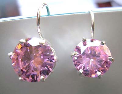 Fine Cz jewelry gift finding wholesale supply purple rounded Cz sterling silver earrings     
