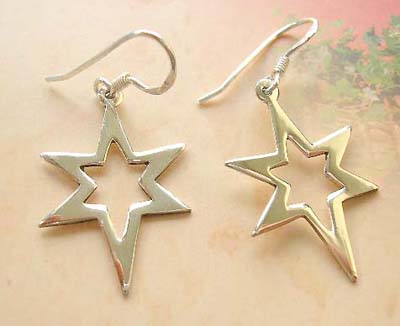 Fashion star design sterling silver earrings, cut-out 