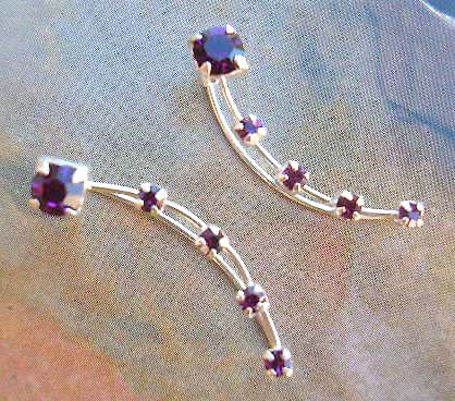 Affortable silver thread jewelry at wholesale price, sterling silver ear thread with purple rounded Cz 